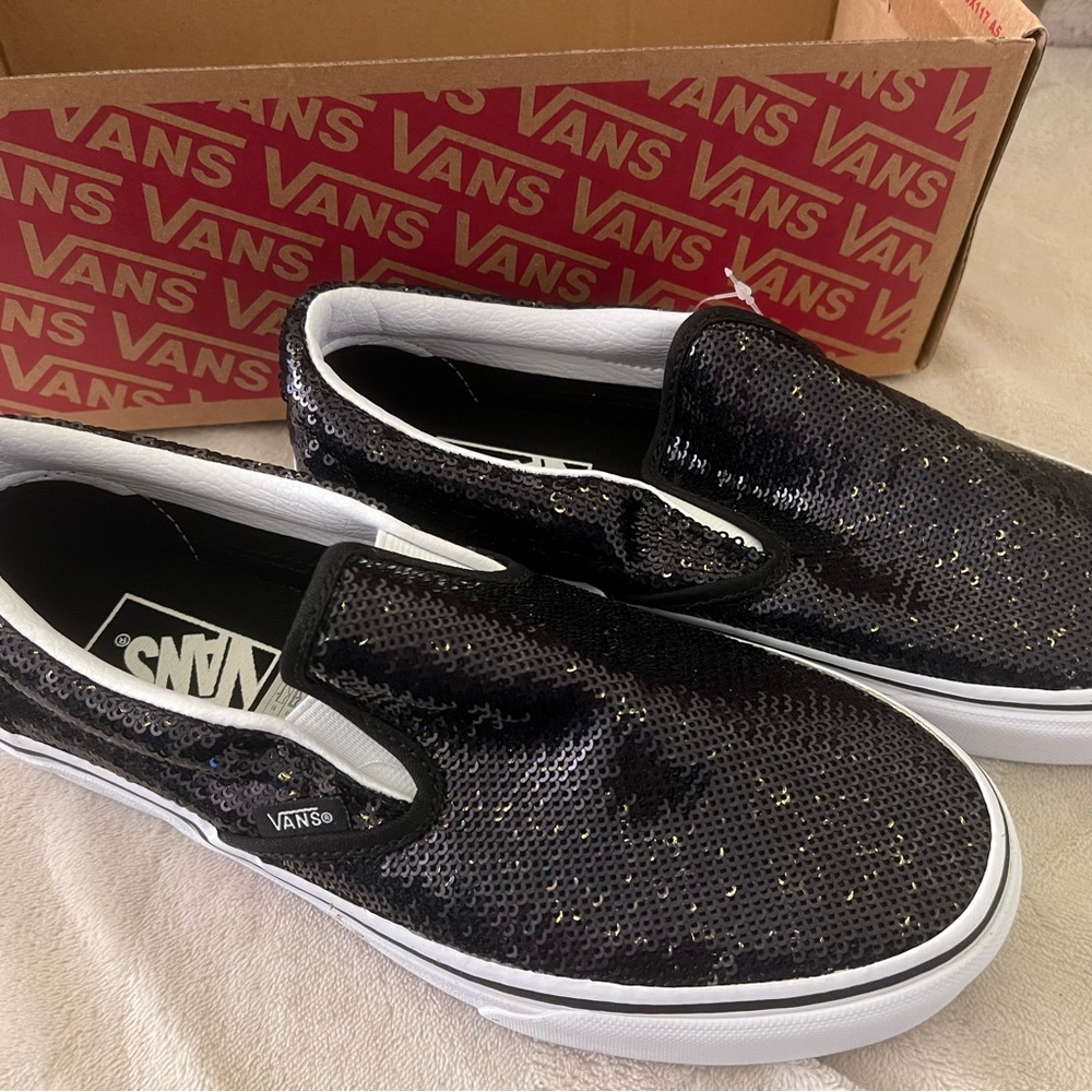 Black Sequin Slip On Vans